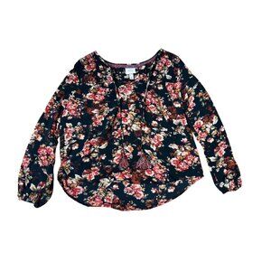 Knox Rose Floral Long Sleeve Womens Blouse With Tassel Embellishment Size L